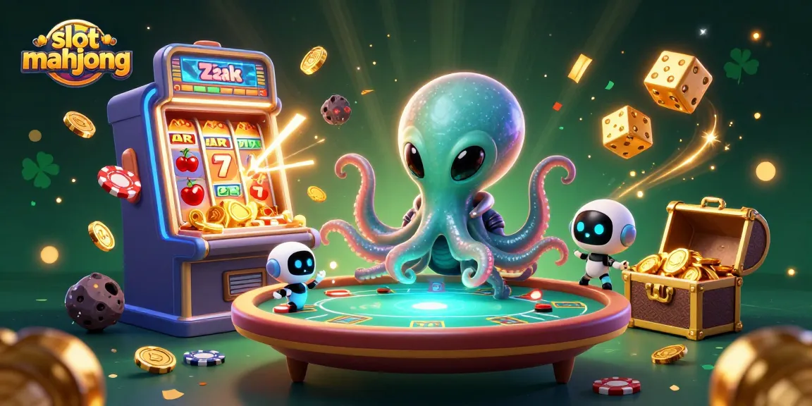 Engage in thrilling slot mahjong with a vibrant 3D alien octopus and immersive casino elements.