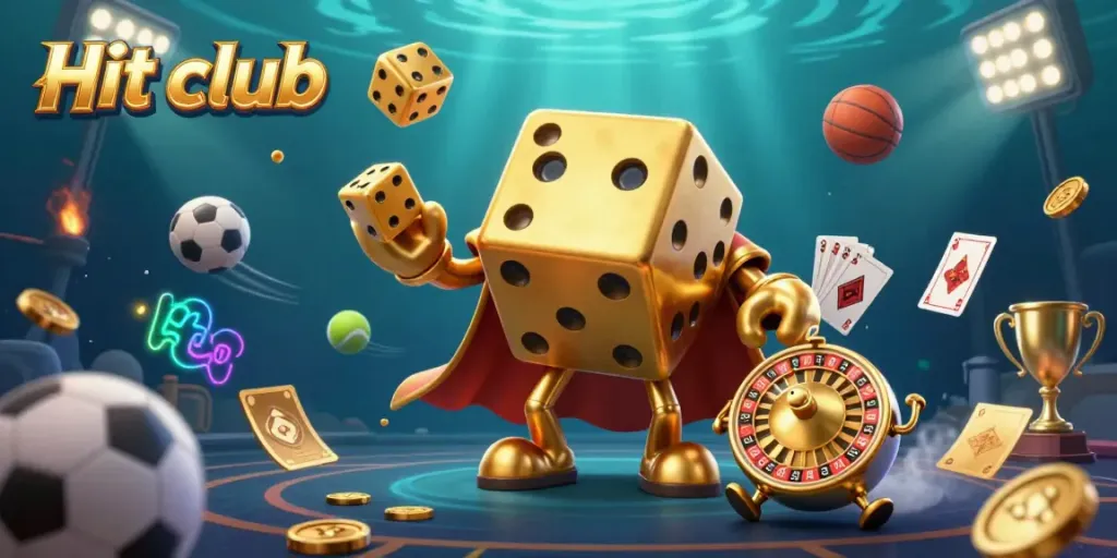 Hit club captivatingly showcases gambling excitement through dynamic characters, casino symbols, and vibrant energy.