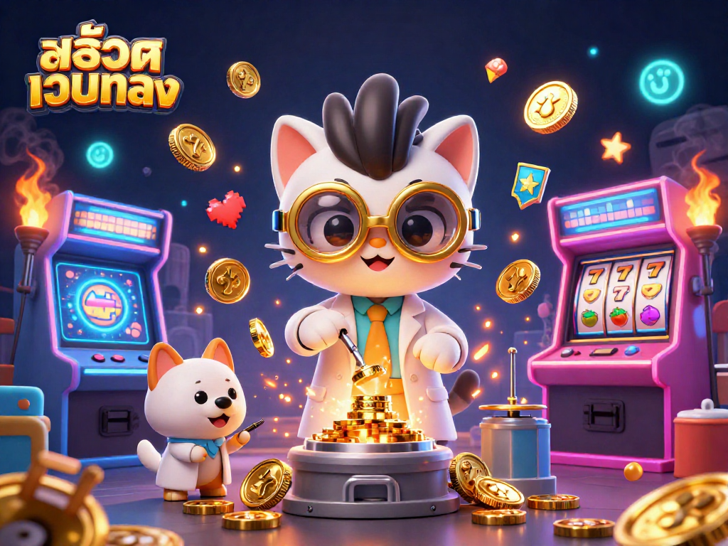 Spin the reels with สล็อตเว็บตรง featuring dynamic characters and rich gaming elements in a lively 3D scene.