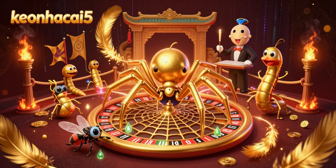 Experience thrilling betting with keonhacai5 featuring a golden spider and roulette web in a dramatic casino scene.