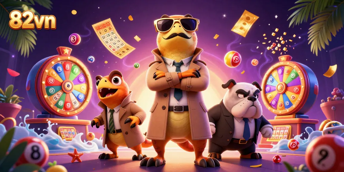 Engage with 82vn's thrilling lottery excitement featuring cartoon raptors at a VIP casino.