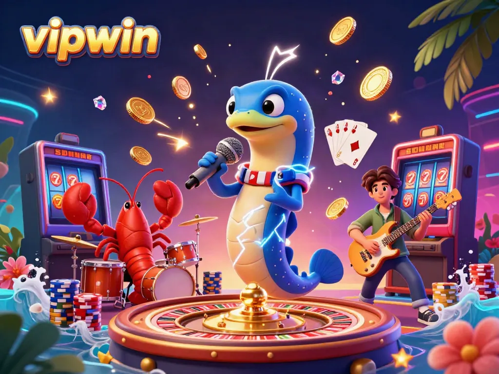 Enjoy a dynamic performance with vipwin's electric eel DJ in a vibrant underwater casino.