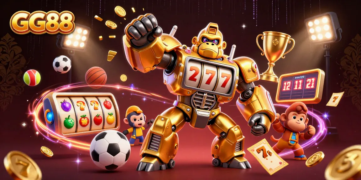 Experience thrilling gameplay with GG88, featuring an explosive 3D casino scene filled with dynamic gaming elements.