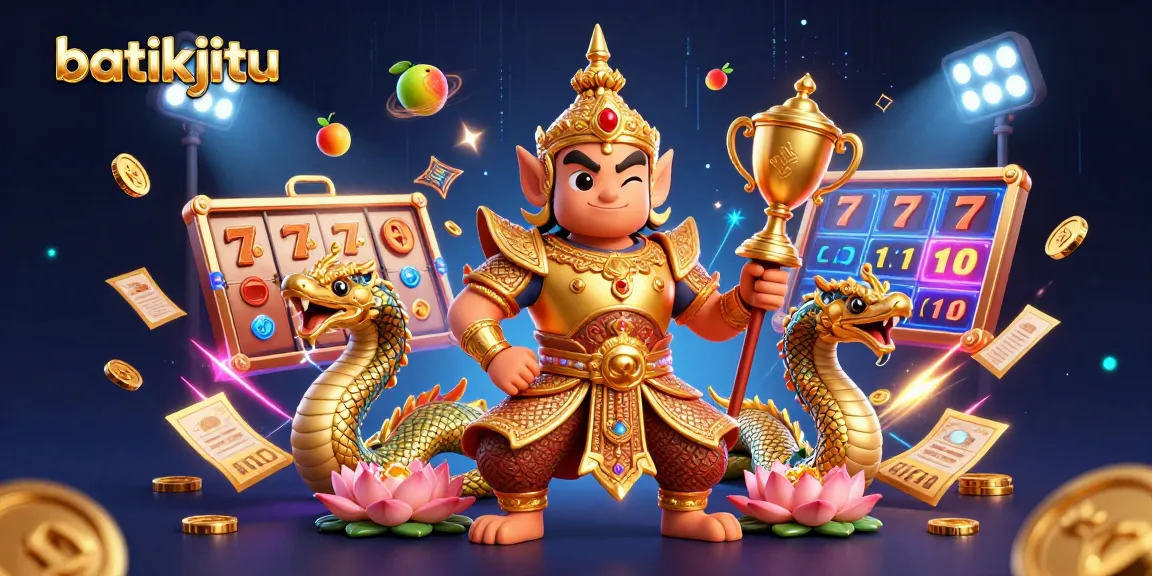 Gambarkan batikjitu dengan simbol jackpot dan pengalaman bermain yang menarik dari agen game online.
