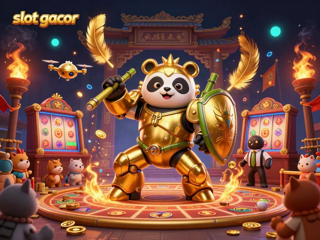 Engage in exhilarating gameplay with slot gacor amidst a vibrant 3D casino scene.