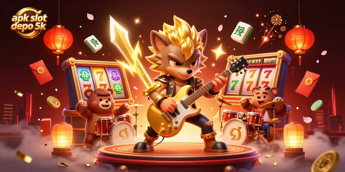 Experience thrilling wins with apk slot depo 5k, featuring a vibrant casino rock star scene.