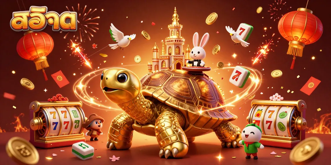 Mainkan SLOT dengan dealer kelinci di kasino miniatur terapung dalam ilustrasi 3D yang memukau.