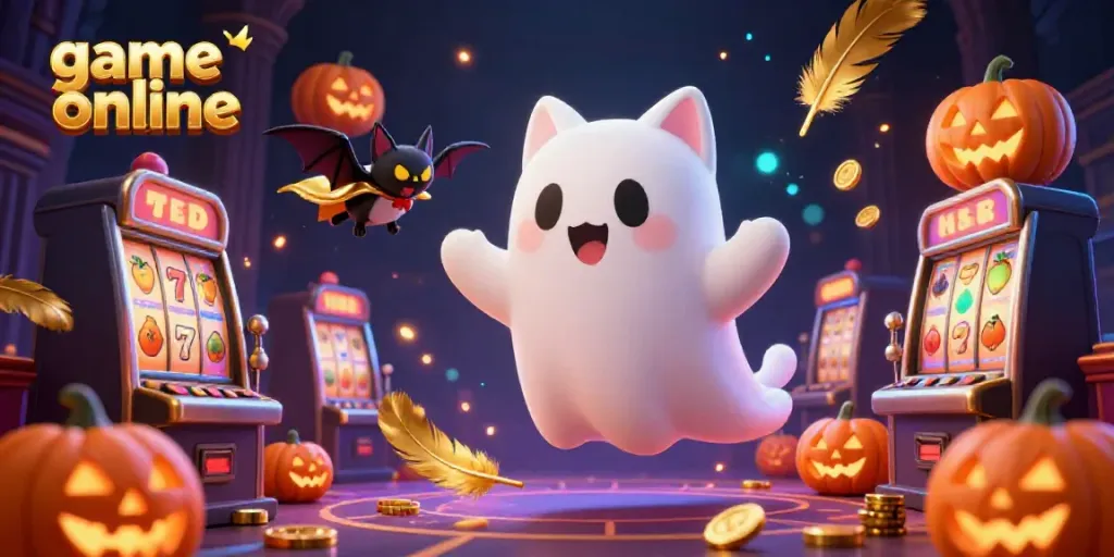 Experience thrilling game online adventures with a cartoon ghost cat and vibrant casino elements.