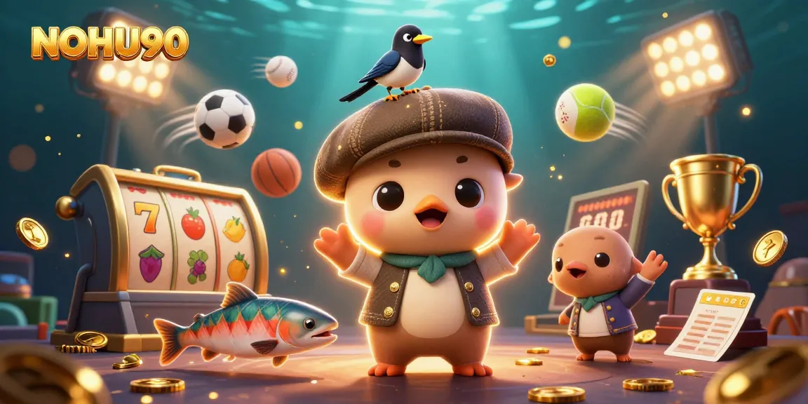 Experience thrilling gameplay with NOHU90's vibrant 3D casino scene featuring slots and action.