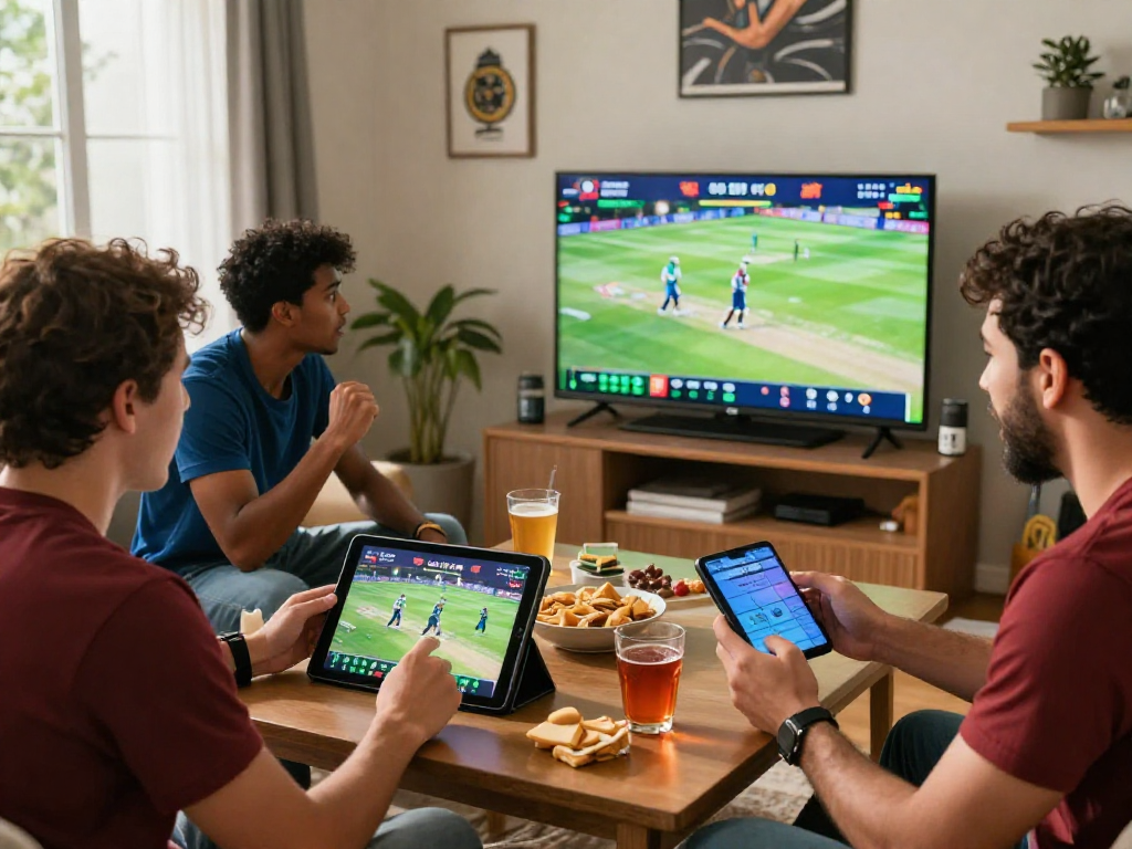 Cheers for cricket action with Fair online betting in a lively living room scene