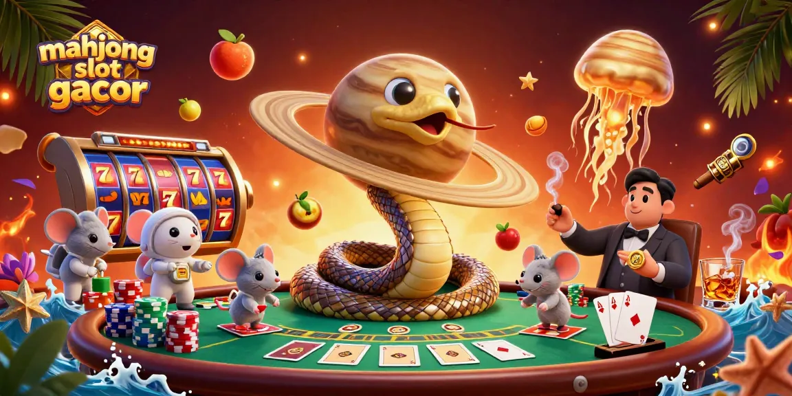 Engaging with mahjong slot gacor in a vibrant 3D casino scene featuring characters and game elements.