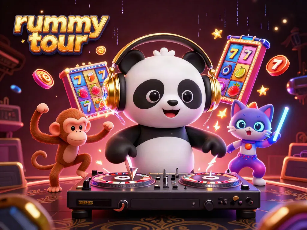 Rummy tour menawarkan pengalaman bermain menarik di kasino dengan karakter unik dan simbol slot yang berkilau.
