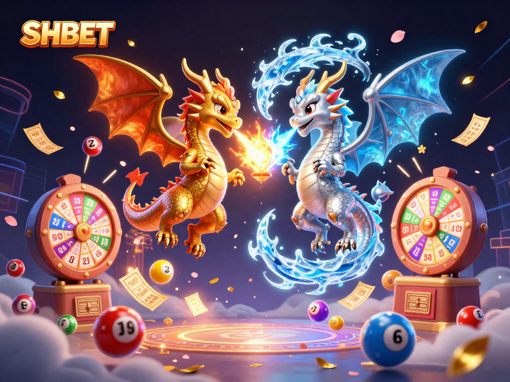 Engaging visual of SHBET with dragon characters and lottery elements showcasing an exciting gambling atmosphere.