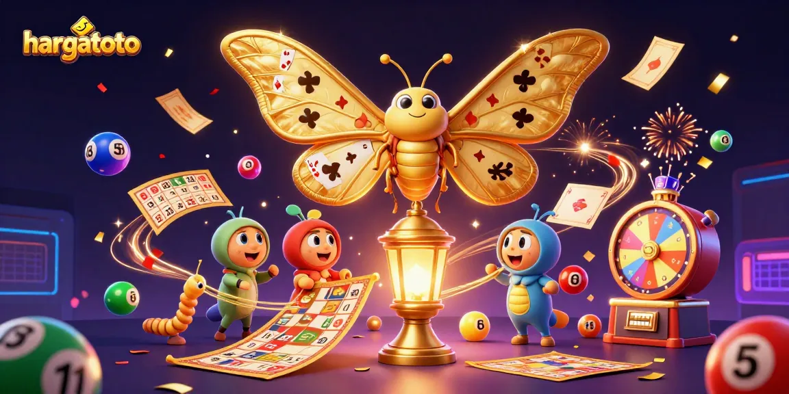 Hargatoto offers thrilling gaming with vibrant illustrations, golden elements, and dynamic lottery scenes.