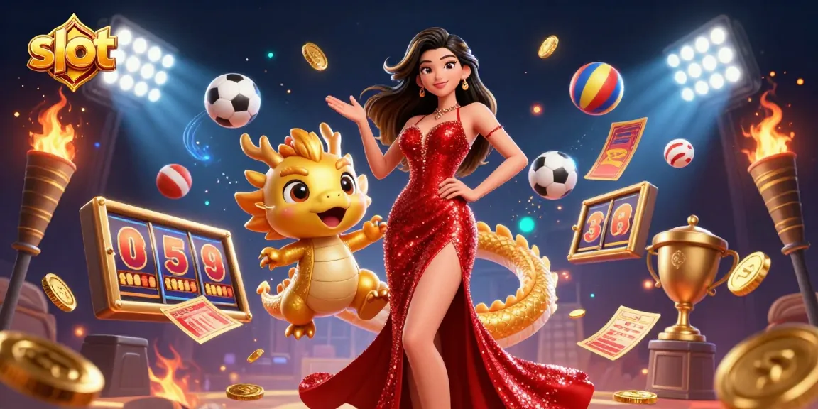 Putar gulungan slot dengan wanita Asia glamor dan naga emas, dikelilingi oleh elemen jackpot.