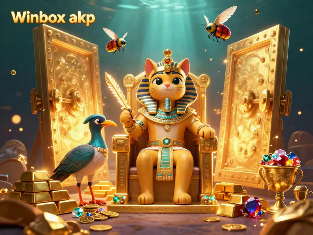 Engage with the Winbox apk by exploring a vibrant, treasure-filled casino-themed illustration.
