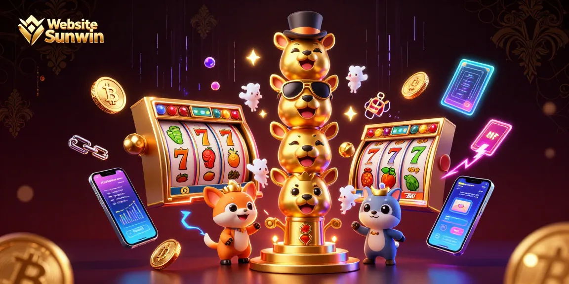 Experience thrilling gaming at Website Sunwin with vibrant slot reels and crypto elements.