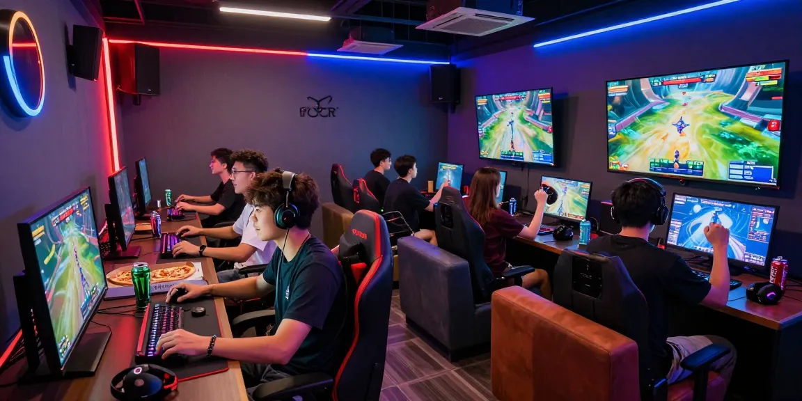 Friends enjoying competitive gaming at the hit club with vibrant ambiance and excitement.