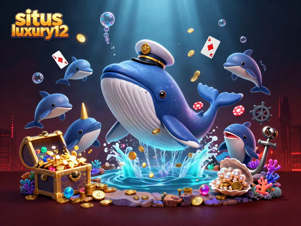 Menangkan permainan di situs luxury12 dengan ilustrasi fantastis yang menampilkan karakter laut melakukan trik.