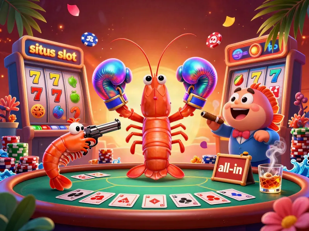 Experience the thrill of situs slot with a vibrant 3D casino scene featuring lively characters and dynamic gaming elements.