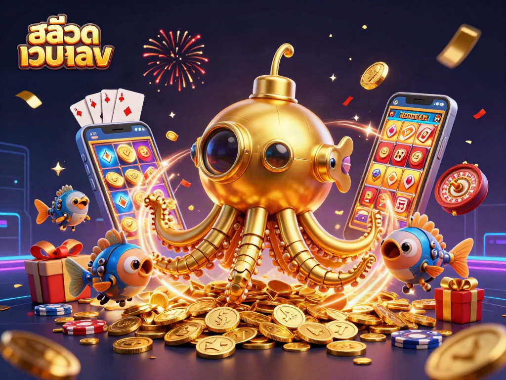 Experience thrilling 온라인 슬롯 games with สล็อตเว็บตรง, featuring a majestic kraken and glamorous casino elements.