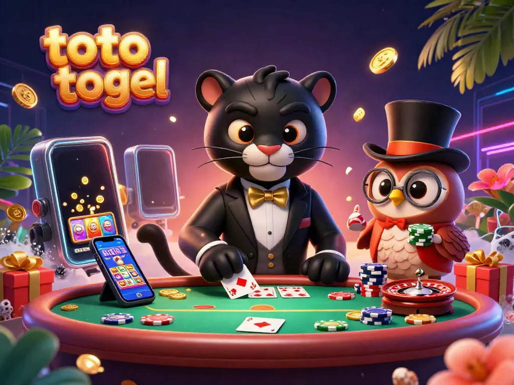 Experience exciting toto togel gameplay with vibrant characters and action-packed casino elements in our colorful illustration.