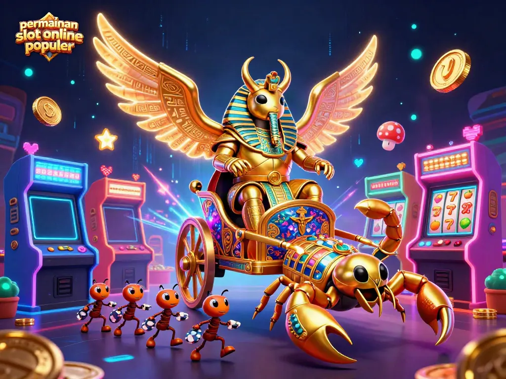 Bermain permainan slot online populer dengan simbol slot dan jackpot yang berkilau.