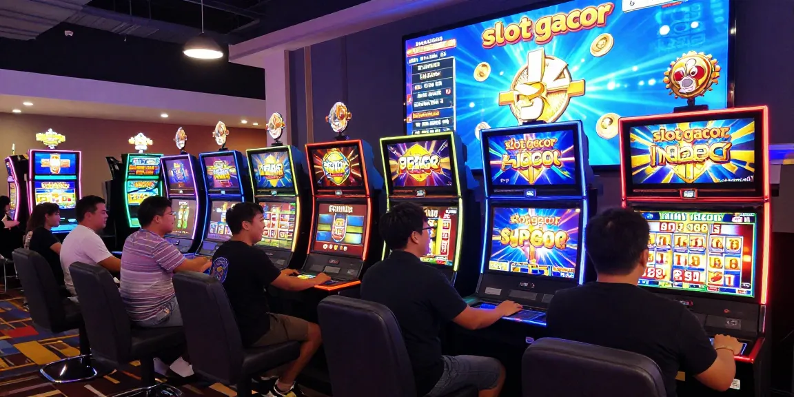 Pengalaman bermain slot gacor di kasino online yang ramai dan penuh warna, dengan pemain terlibat dalam berbagai permainan menarik dan suasana yang mengasyikkan.