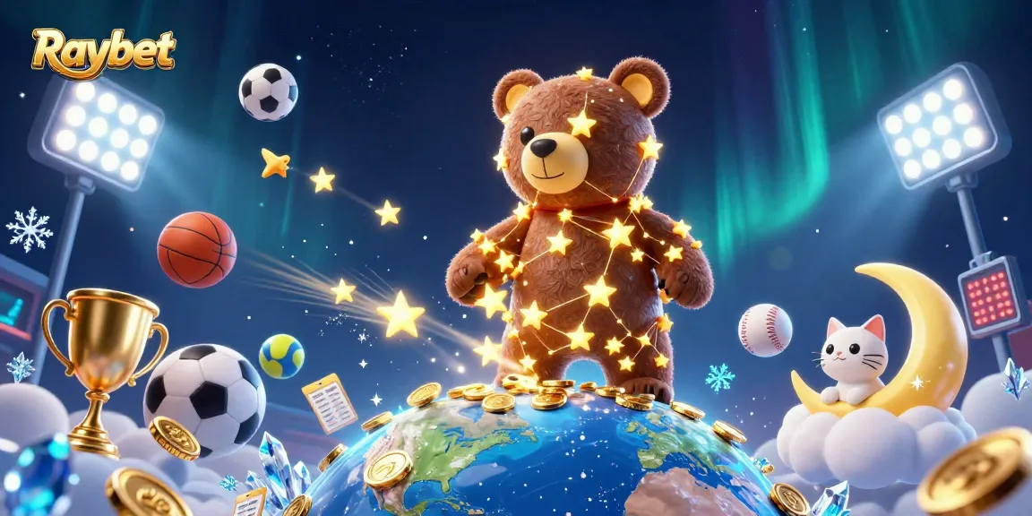 Raybet players bet with golden coins in a vibrant casino atmosphere featuring sports balls.