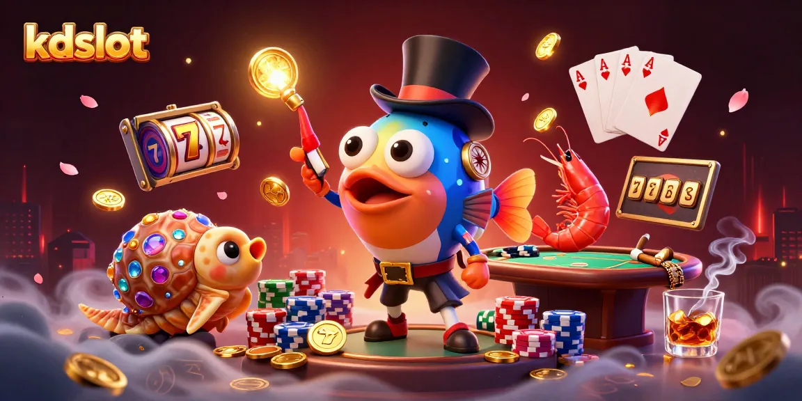 Win big with kdslot's vibrant illustration featuring exciting slot game elements and engaging sea creatures.