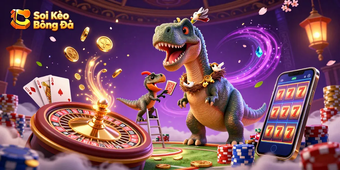 Soi Kèo Bóng Đá showcases a dynamic scene of sports betting with vibrant characters and magical elements.