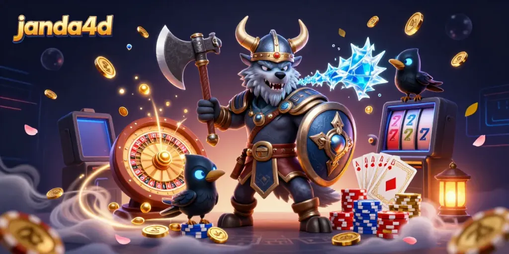 Menangkan permainan di janda4d dengan ilustrasi kasino yang penuh aksi dan kecerahan.