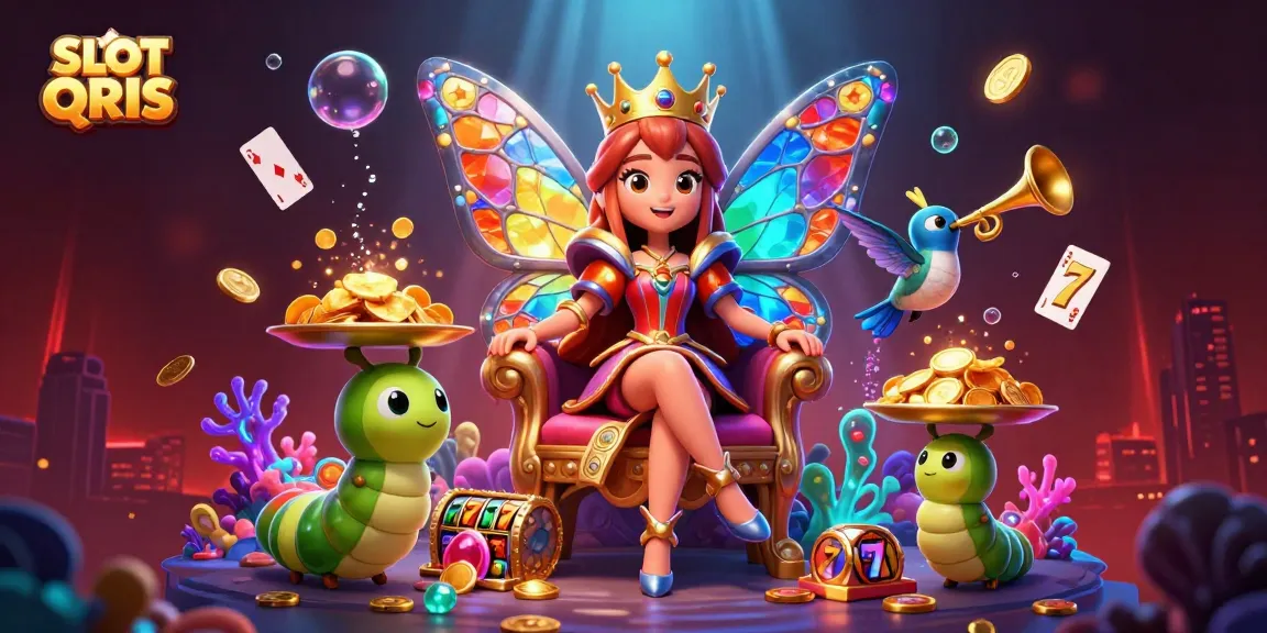 Experience exciting SLOT QRIS games with vibrant characters and dynamic elements in this colorful casino illustration.