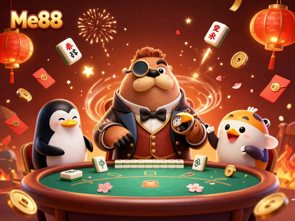 Engage with Me88's thrilling poker games in an underwater casino scene featuring dynamic characters.