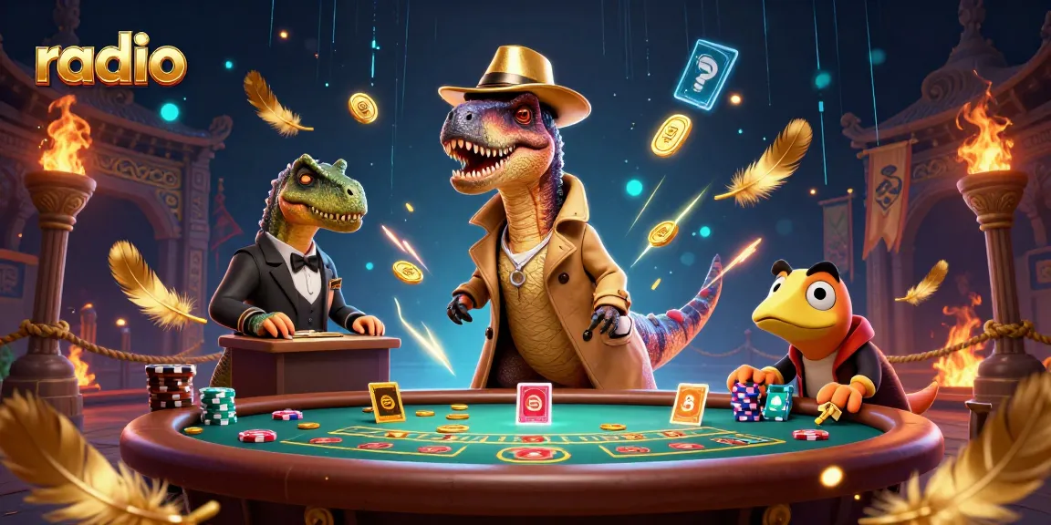 Experience exciting casino gameplay with radio-themed blackjack featuring unique dinosaur characters.