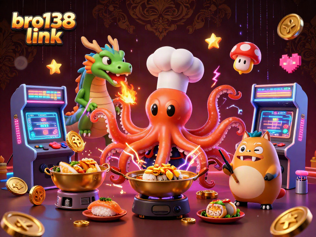 Bermain di bro138 link dengan chef octopus dan naga hijau menyajikan hidangan emas di kasino virtual.
