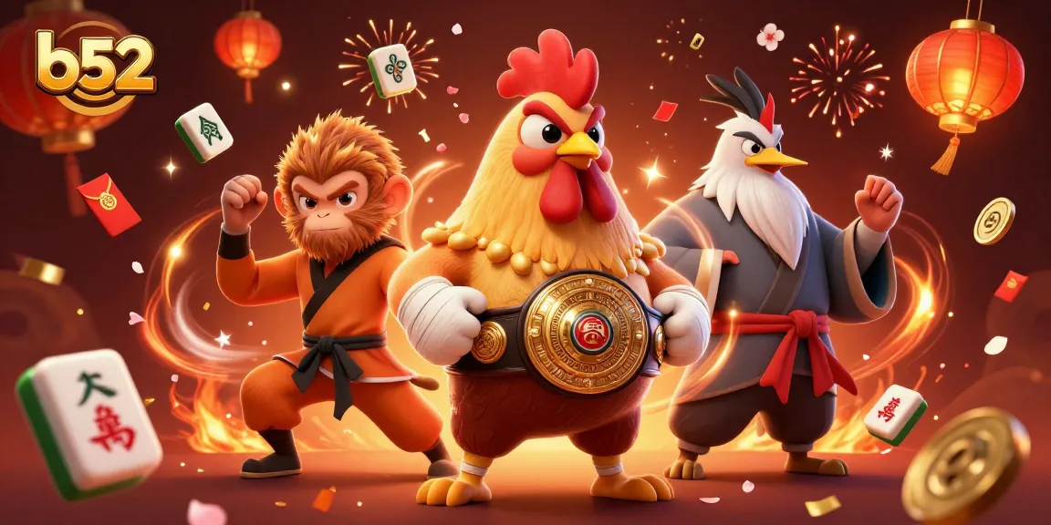 Experience thrilling b52 gaming action with dynamic characters and festive elements.