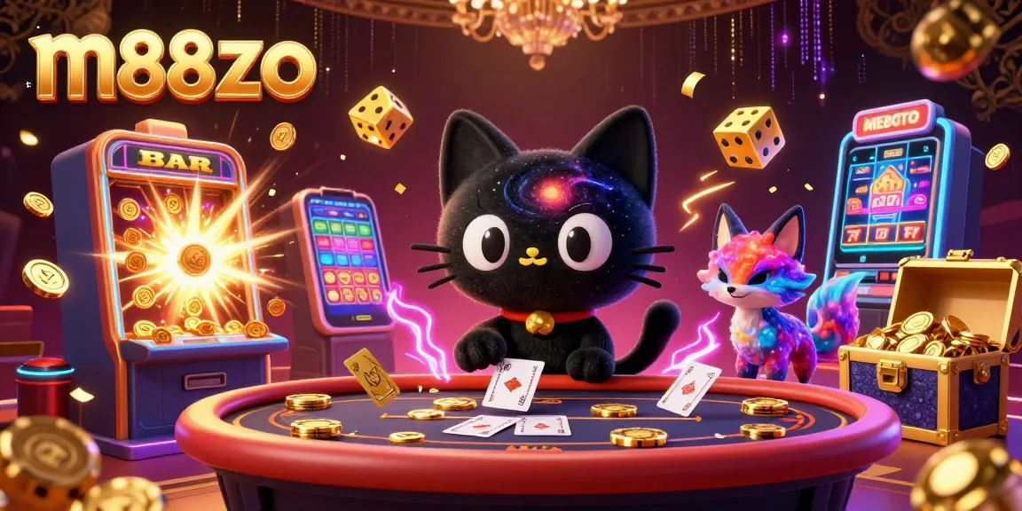Experience the thrilling casino action at m88zo with vibrant 3D characters bringing games to life in a cosmic setting.