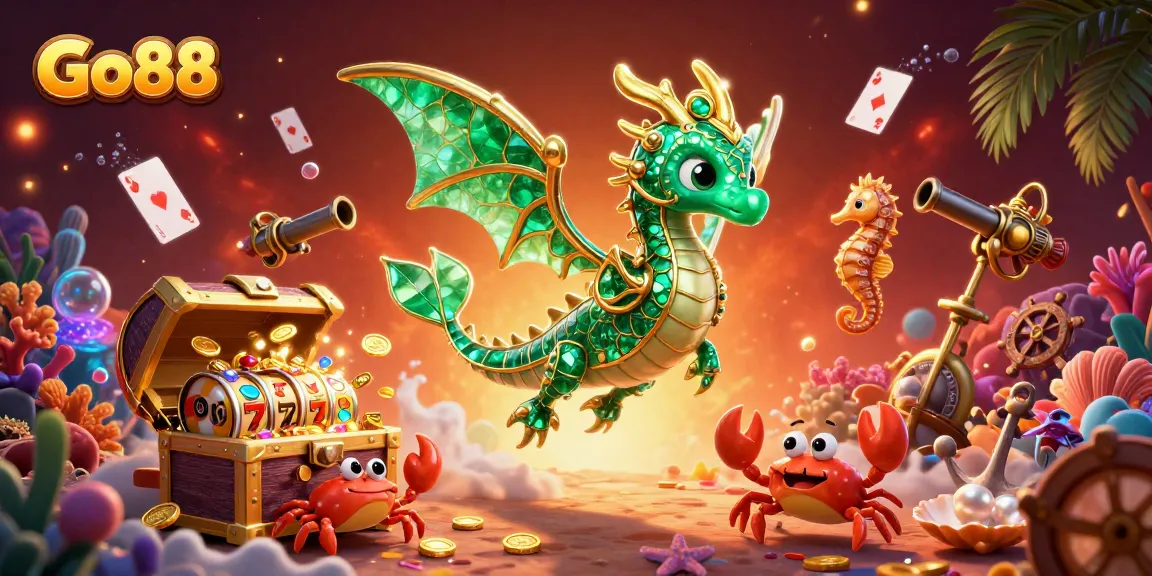 Experience thrilling gaming adventures at Go88 with a vibrant underwater casino scene bursting with excitement.