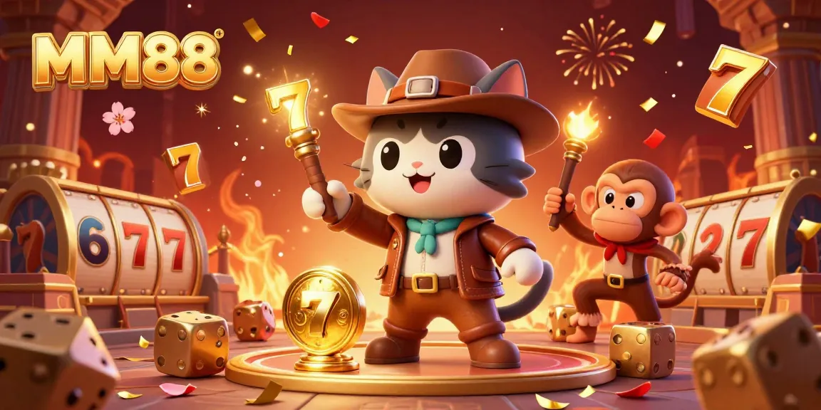 Experience thrilling casino adventure with MM88 featuring 3D characters and golden artifacts.