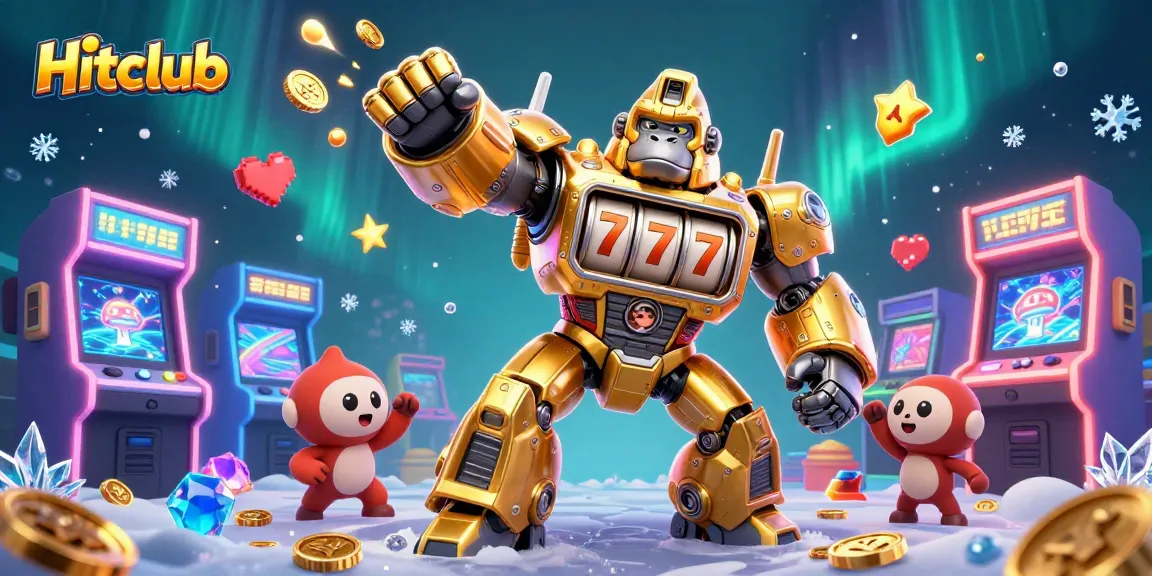 Engage in thrilling gameplay at Hitclub with dynamic characters and arcade elements celebrating casino adventures.