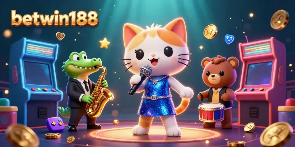 Betwin188 menghadirkan suasana permainan yang menarik dengan karakter lucu dalam ilustrasi 3D.