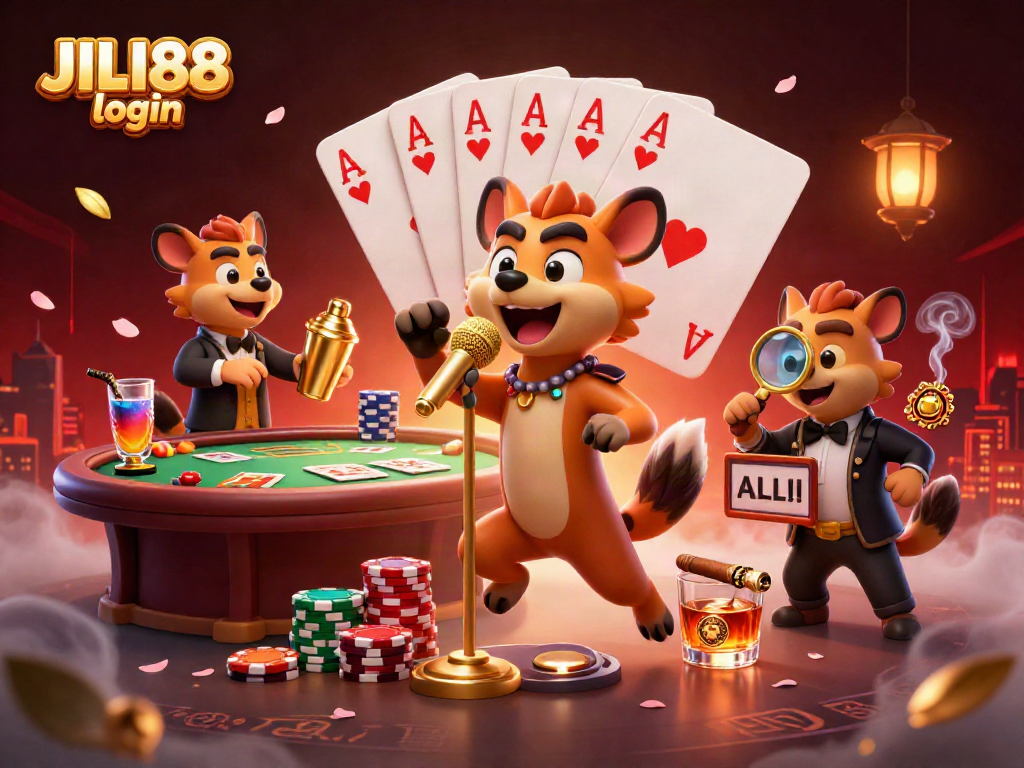 Experience the thrills of JILI88 login at a lively comedy casino with hyenas telling jokes, mixing drinks, and checking IDs.