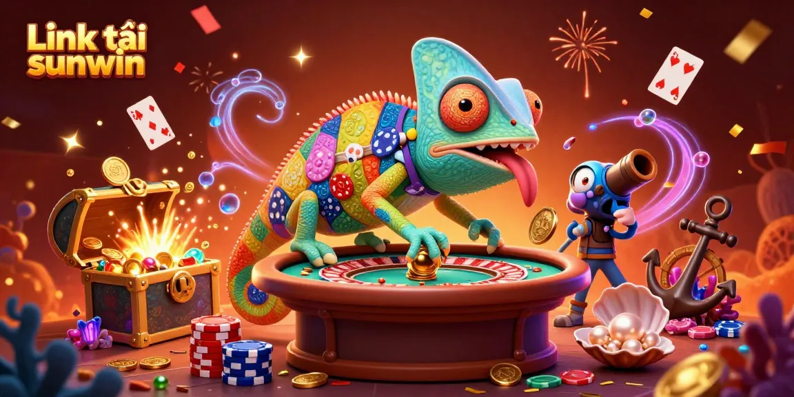 Experience thrilling gameplay with Link tải sunwin, featuring vibrant chameleon casino elements in a dynamic scene.