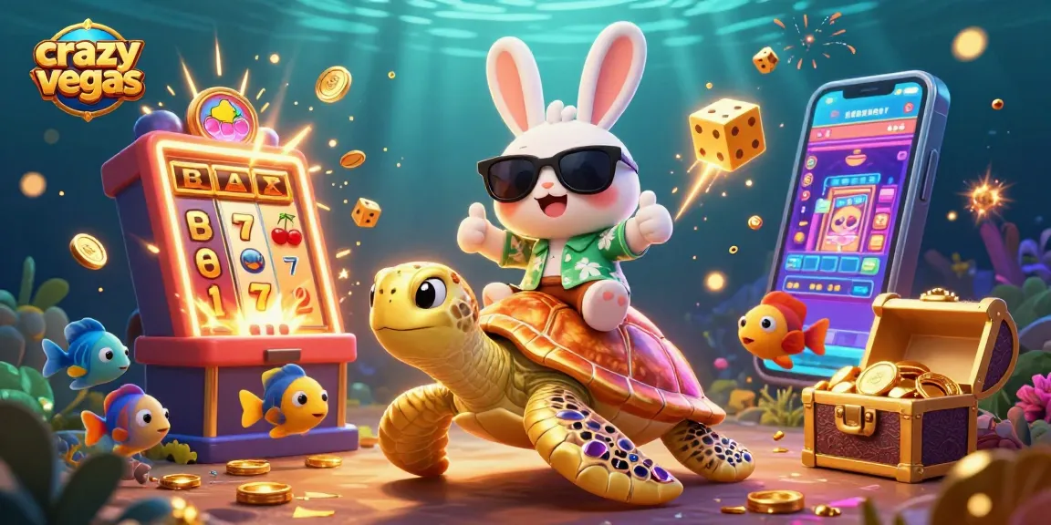 Experience the vibrance of crazyvegas with a lucky rabbit, giant sea turtle, and explosive slot machine.