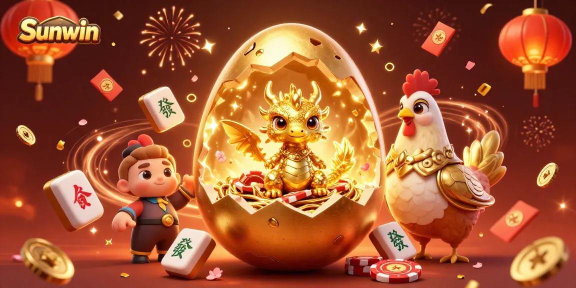 Engage with Sunwin's captivating 3D illustration showcasing a golden dragon and poker chips in a vibrant casino setting.