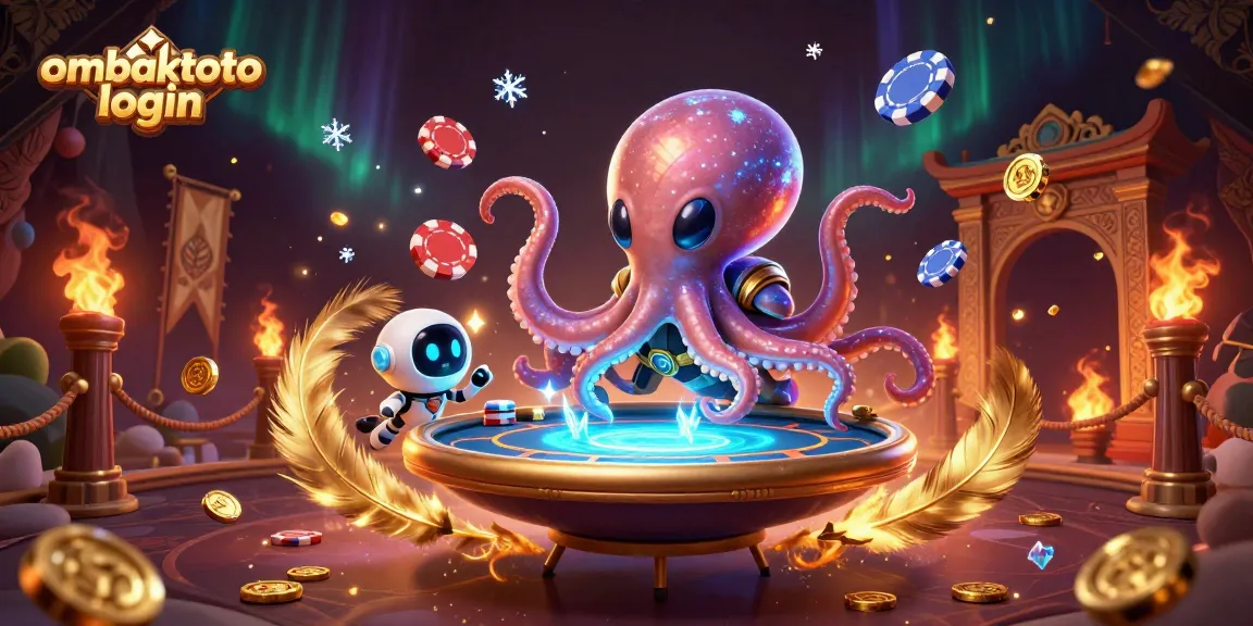 Experience ombaktoto login with an energetic alien octopus at a holographic poker table.