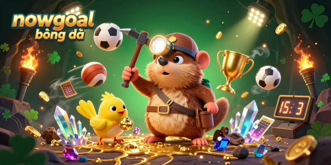 Engage with live sports scores using nowgoal bóng đá in an action-packed scene filled with trophies and sports.