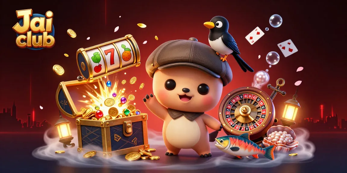 Engage with Jai club's playful scene featuring a cute Loch Ness monster and vibrant casino elements.