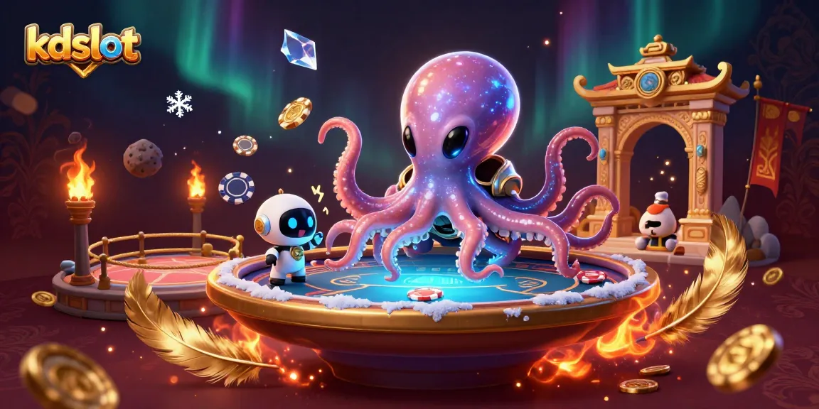 Experience the excitement of kdslot with an alien octopus and robot at a holographic poker table.